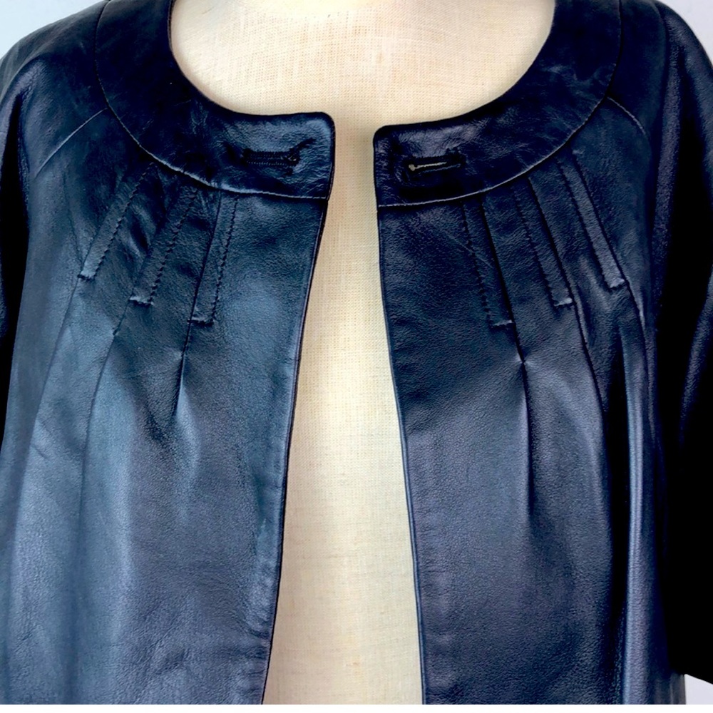 Ann Taylor Loft Leather Black Short Sleeve A Line  Short Jacket 6